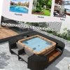 [Outdoor All Weather Sofa] Patio Rattan Sofa Set Spa Surround Spa Frame With Storage Spaces, Outdoor All Weather Round Conversation Sofa Set With Acacia Wood Seats And Waterproof Cushion, Free Combination