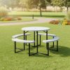 product-open-f8816d29a00e4cc49dc2be72f1e1318c-goods 8-Person Round Picnic Table Set, 37-Inch Outdoor Dining Table with 4 Curved Benches And Umbrella Hole, HDPE Top And Metal Frame, Circular Patio Camping Table for Backyard, Garden, Lawn, Porch