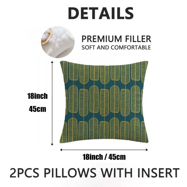 Outdoor Pillows 2pcs Set with InsertAbstract Golden Teal Geometric Seed Pod Pattern Print 18x18 Inch Outdoor Throw Pillow with Insert, Water-Resistant Fabric for Patio Garden Sofa Bench and All-Season Home Decor Decoration with Insert