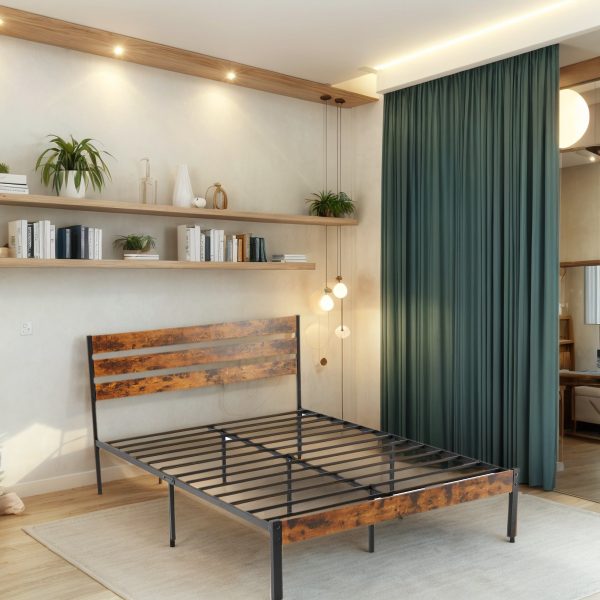 product-open-f9098c919c3d4e3f9a6336fd5ae80142-goods Modern All-Metal Bed Frame with Headboard And Footboard – Tool-Free Assembly, Underbed Storage, No Box Spring – Available in Queen, Full, And Twin Sizes