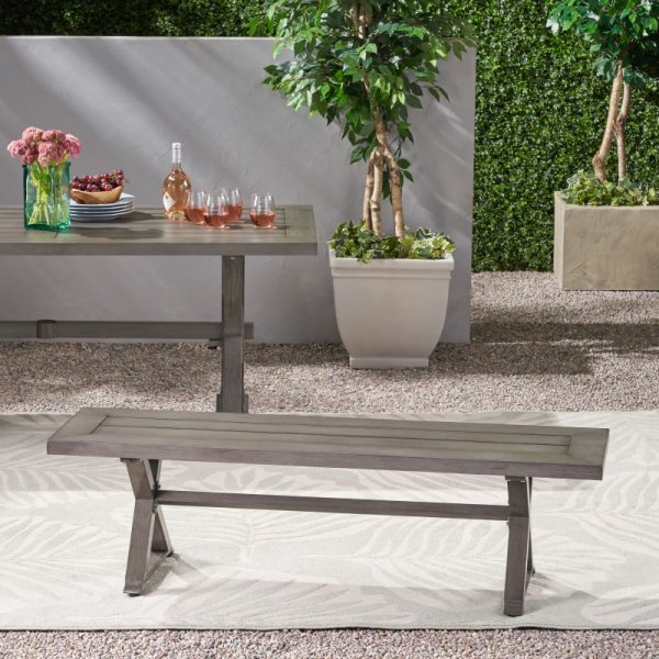 product-open-f944aac92fd248c498e629dafb5e8b3c-goods Modern Outdoor Aluminum Dining Bench with Dark Gray - Heavy-Duty All-Weather Patio Furniture, Sturdy Construction & Low-Maintenance Design for Garden, Balcony, Cafe - Durable Indoor/Outdoor Seating (No Wood Components)