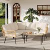 product-open-f9d16449b74b482dad181b63d8cb1d9a-goods Senfot 4pcs Outdoor Patio Furniture Set with Table, All-Weather Boho Wicker Rattan Patio Sectional L-Shaped Sofa, Metal Frame, Detachable Cushions, for Patio, Balcony, Backyard, Deck, Beige
