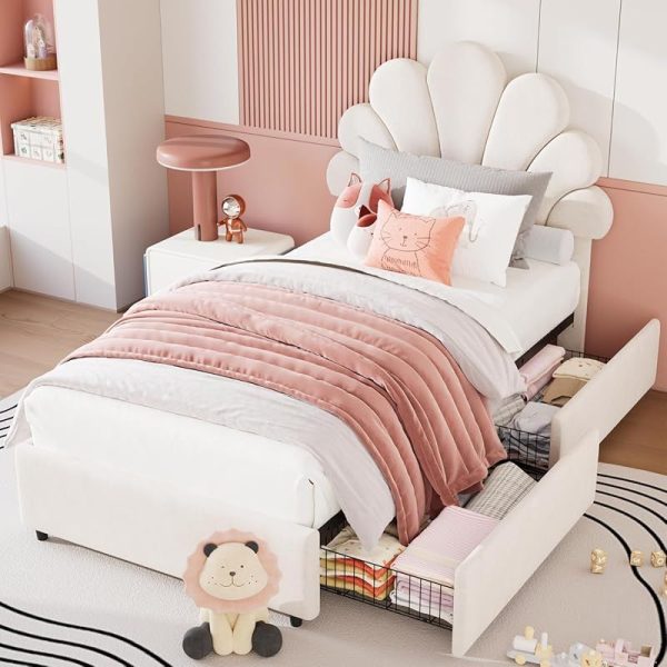 product-open-f9f77b57d2c240c5b271bbd014ffd8b4-goods Twin Size Bed Frame for Bedroom - Platform Bed with Headboard, 2 Storage Drawers, Slat Support, No Box Spring Needed, Easy Assembly(Bed Frame Only)