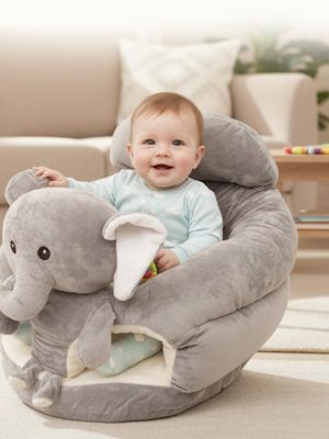 Plush Elephant Baby Support Seat - Ultra-Soft Cushioned Infant Lounger with Grey & White Elephant Design, Tummy Time Bed for & Toddlers, Non-Toxic Soft Fabric, Ideal Gift for Christmas, Birthdays, (No Assembly Required