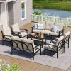 7pcs Outdoor Patio Furniture Set, Outdoor Metal Sectional Furniture with Cushions, Outdoor Conversation Seating Set with Coffee Table for Garden, Balcony, Deck, Backyard, Black
