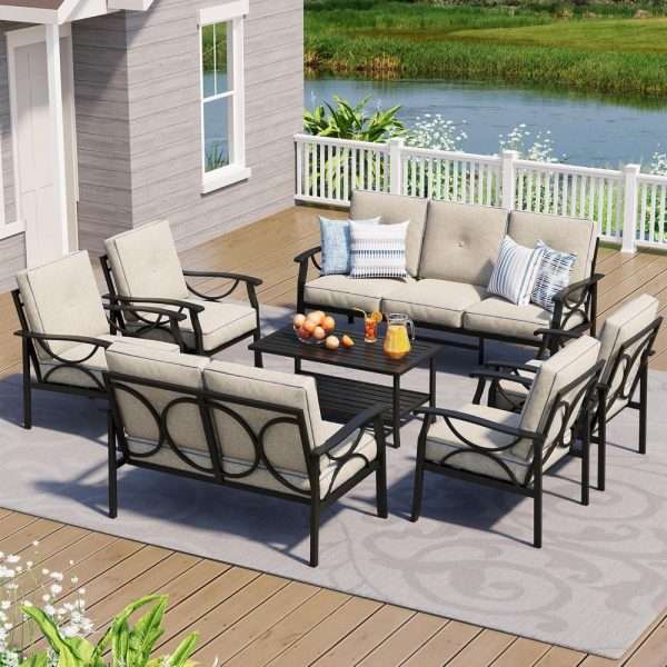 7pcs Outdoor Patio Furniture Set, Outdoor Metal Sectional Furniture with Cushions, Outdoor Conversation Seating Set with Coffee Table for Garden, Balcony, Deck, Backyard, Black