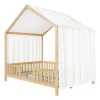 product-open-fbce9b27503a40278e5929330f4baa29-goods Full Bed Frame for Kids, House Shape Bed Frame with High Railings, Wood Kids Bed with Roof, Kid Full Bed, Natural