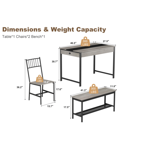 product-open-fbd0f32d293b4aacb51c8873b883ee37-goods GarveeHome Dining Table Set for 4, Small Kitchen Table and 2 Chairs for 4 with Bench, Space Saving Kitchen Table Set with Storage Rack & Drawers, Breakfast Nook Rectangular Farmhouse Table Set, Grey