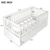 Convertible Bed with Storage Drawers, 3-In-1 Solid Wood Kids Daybed with Removable Guardrails, Compatible with Standard US Mattresses, White
