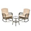 2026 New Courtyard Dining Tables and Chairs, 2pcs Outdoor Wicker Rocking Chair Set, Rattan Rocking Chair with Thick Cushions & High Back, All-Weather Wicker Rocking Bistro Set for Porch, Patio, Balcony