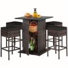 product-open-fd20db7d5355468c99be6c492509ebb0-goods LIFEZEAL 5pcs Outdoor Patio Rattan Bar Table and 4 Stools with Hidden Storage Shelf, Cushion Chairs - -Weather PE Rattan & Frame, Red/Black/Navy/Beige Wicker Furniture for Poolside,, Backyard (Complete Set)