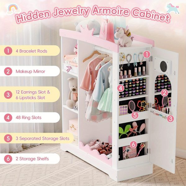product-open-fd91304d761b4977a017587b0ba5b7da-goods Kids Armoire with Jewelry Cabinet, Dress up Storage with Mirror and Shelves, Princess Dress Closet and Costumes Wardrobe Closet, Costume Organizer for Bedroom, Kids Room, Girls