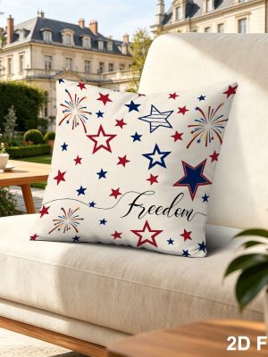18x18 Inches Patriotic Freedom Print Patio Throw Pillow Cover, 4th of July Stars Fireworks Decorative Outdoor Pillow Case, Festive Independence Day Decor for Patio & Garden, Perfect as Thank You Gift