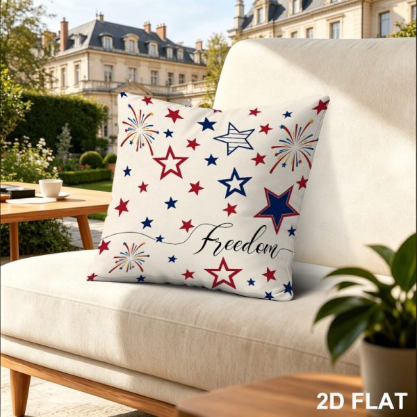 product-open-fd92383179ff480fa03a816d391e916a-goods 18x18 Inches Patriotic Freedom Print Patio Throw Pillow Cover, 4th of July Stars Fireworks Decorative Outdoor Pillow Case, Festive Independence Day Decor for Patio & Garden, Perfect as Thank You Gift
