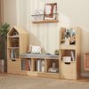 product-open-fe2fe0f43a4049bb9393758686d0e472-goods Nordic Style Bookcase with Reading Nook | Space-Saving Storage Cabinet with 7 Cubbies, 2 Movable Drawers & Seat Cushion, Multifunctional Organizer for Living Room, Bedroom, Office, Wood Color, Hardwood Material, VABCHES Brand
