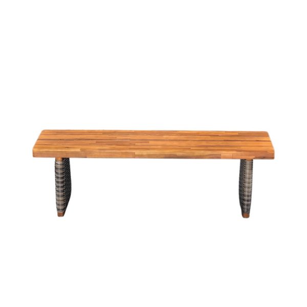 product-open-ff009bbed79f4ea5a8faef220cc4b543-goods Outdoor 1pc Acacia Wood Bench, Teak Finish+ Grey Wicker