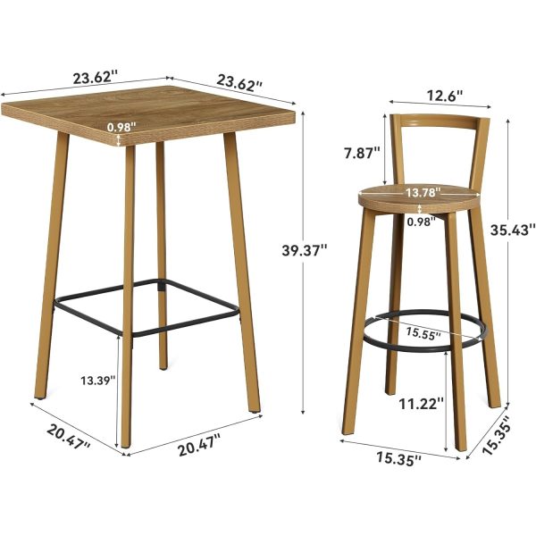 product-open-ff18b8c5c6db4d1a93af6968758ae957-goods 2-Seater Bar Table And Chair Set, 39.4' Height Square Bistro Pub Table with 2 Chairs & Footrest, Compact Cocktail Bar Height Table Set for Small Space, Dining Area, Cafe, Kitchen, Living Room, Apartment & Balcony