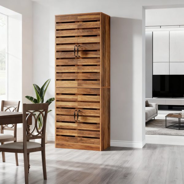 70.8" Rustic Brown Shoe Cabinet, 9-Tier, 27 Pairs, Sliding Shutter Doors, Adjustable Shelves, Space-Saving Vertical Storage for Entryway, Hallway, Closet, Living Room, Perfect Christmas Gifts", Perfect for Christmas Party, Add Warm Holiday Charm