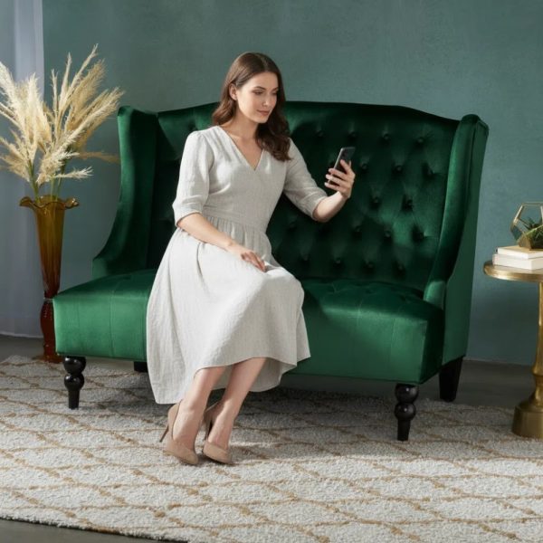 product-open-ffaec4c0600e4c718c2f4e846f8fb129-goods 50-Inch Two-Seater Sofa, Comfortable Velvet Fabric, Mid-Century Modern Style, Minimalist Design, Extended Backrest, Compact Two-Seater Suitable for Bedrooms, Apartments And Home Offices