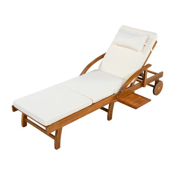 product-open-ffc2b8189bf444e1ba92bd09f5d0631a-goods U_Style 2-Pack 77.5' Outdoor Lounge Chairs, Acacia Wood Frame, Cushioned, Adjustable Backrest And Leg Rest, Headrest And Retractable Side Tray, Perfect for Patio, Pool, Garden, Beach