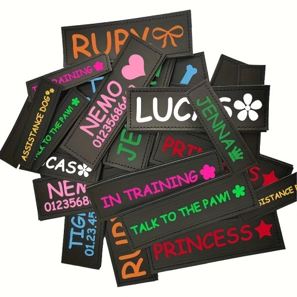 [Custom] 2pcs/Lot Multi-Color Font Pet Harness Patch Paw Print Crown Heart Bone Bow Flower Icon Custom Name 9 Colors Available Lead Additions Dog Chest Harness Additions Outing Supplies