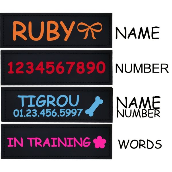 [Custom] 2pcs/Lot Multi-Color Font Pet Harness Patch Paw Print Crown Heart Bone Bow Flower Icon Custom Name 9 Colors Available Lead Additions Dog Chest Harness Additions Outing Supplies