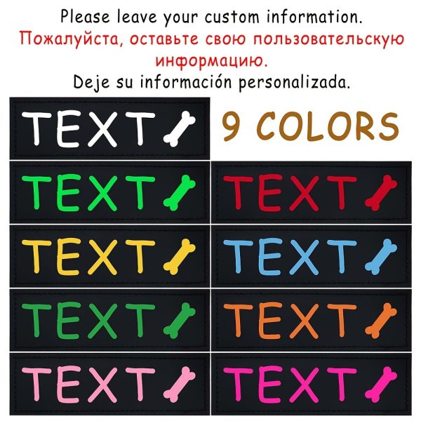 [Custom] 2pcs/Lot Multi-Color Font Pet Harness Patch Paw Print Crown Heart Bone Bow Flower Icon Custom Name 9 Colors Available Lead Additions Dog Chest Harness Additions Outing Supplies