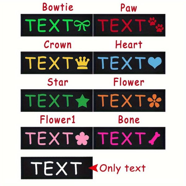 [Custom] 2pcs/Lot Multi-Color Font Pet Harness Patch Paw Print Crown Heart Bone Bow Flower Icon Custom Name 9 Colors Available Lead Additions Dog Chest Harness Additions Outing Supplies