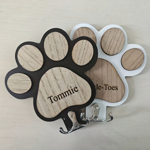 Personalized Dog Wall Hook | Paw Print - Custom Carved Name/Date/Text Suitable for Collar & Coat Hanger, Wood Pet Memorial Gift, Durable Hanging Hook for Coats, Collars, Keys - for Entryway,, Pet Store Display