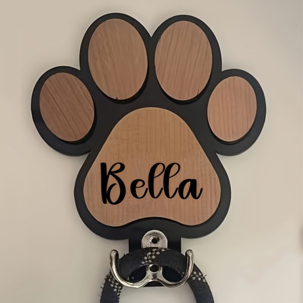 Personalized Dog Wall Hook | Paw Print - Custom Carved Name/Date/Text Suitable for Collar & Coat Hanger, Wood Pet Memorial Gift, Durable Hanging Hook for Coats, Collars, Keys - for Entryway,, Pet Store Display