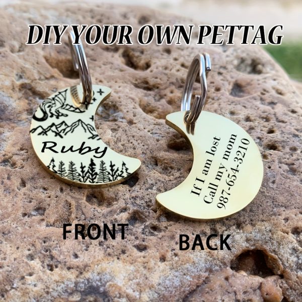 [Custom Edition] ENGRAVNOVE Exclusive Custom Double-Sided Deep-Engraved Small Dog Accessory Pet Tag, Dog Name Tag, Cat Name Tag, with the Design Theme "A Small Boat on the Lake Drifting with the Wind, Ripples Hidden in Autumn". Stainless Steel Cat