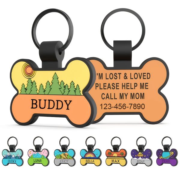 Customized Silent Bone-Shaped Dog Tag with Silicone Material for Pet Identity, Engraved Personalized Pet Tag for Dogs and Cats