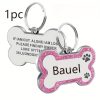 1pc Personalized Glitter Dog Tag - Custom Engraved Bone ID Tag with Name and Text, Pink Sparkle Surface, Paw Print Design, Perfect for Dog Collars & Leashes