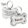 1pc Personalized Glitter Dog Tag - Custom Engraved Bone ID Tag with Name and Text, Pink Sparkle Surface, Paw Print Design, Perfect for Dog Collars & Leashes