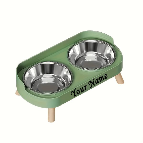 Customizable Name Or Text, Double Bowl Pet Food And Water Dispenser with Splash Guard And Stand - Ergonomic Design Suitable for Cats And Small Dogs, Easy to Clean Detachable Bowls