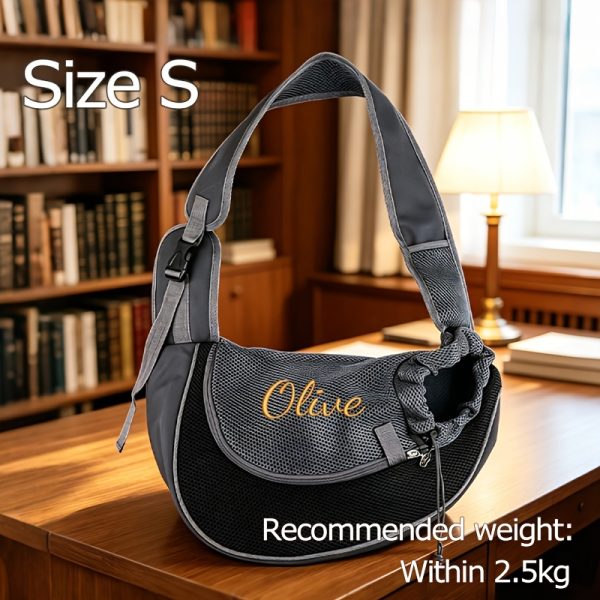 Custom Embroidered Pet Outing Shoulder Bag, Mesh Breathable Adjustable Shoulder Strap Cat and Dog Portable Carrier, Available in 5 Colors and 2 Sizes, Outdoor Pet Walking Bag, Cat and Dog Personal Carry Storage Bag, a Practical and Thoughtful Gift
