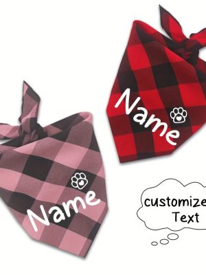 [Customized]Custom Plaid Dog Scarf Bandana Personalized Name Dog Pet Bib Collar Lovely Gift for Small Medium Large Dog Neckerchief