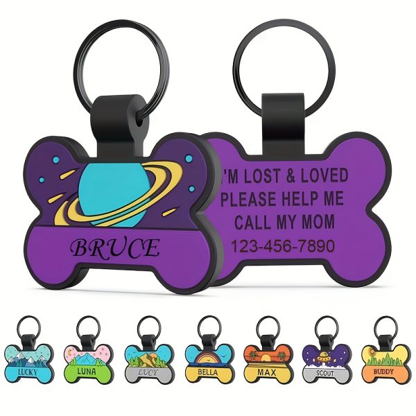 Customized Silent Bone-Shaped Dog Tag with Silicone Material for Pet Identity, Engraved Personalized Pet Tag for Dogs and Cats