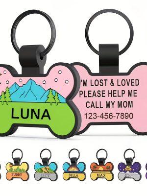 Customized Silent Bone-Shaped Dog Tag with Silicone Material for Pet Identity, Engraved Personalized Pet Tag for Dogs and Cats
