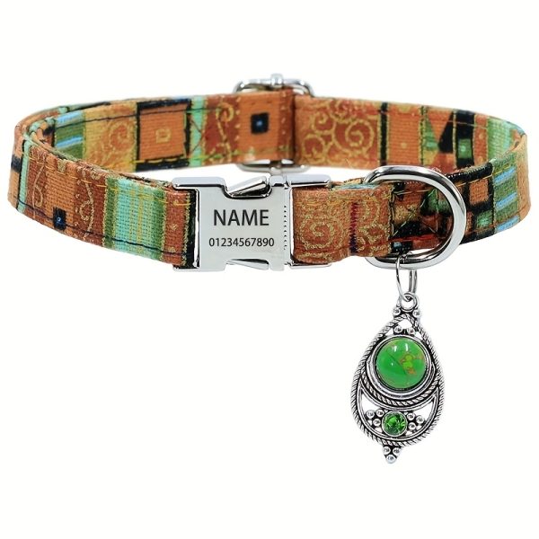 A Personalized Bohemian-Style Pet Collar with a Metal Buckle, Customizable Name And Phone Number Tag, Adjustable Anti-Loss Cat Collar, Soft, Comfortable, And Durable Accessory, Ideal for Outdoor Dog Walking, Perfect Gift for Medium And Small Dogs!