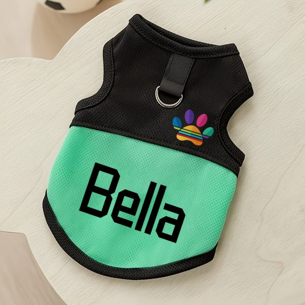 [Customized Colored Logo] - Pet Customizable - Breathable Mesh Vest - Suitable for Cats And Dogs - with Paw Print Design And D-Ring - for Leash Use - Available in Pink, Blue, Green, Lemon Yellow, And Light Purple - with 4 Sizes to Choose from