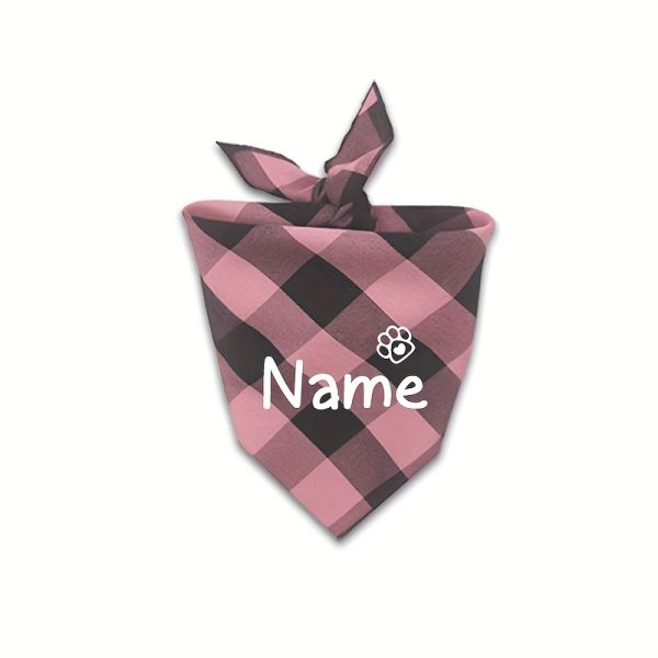[Customized]Custom Plaid Dog Scarf Bandana Personalized Name Dog Pet Bib Collar Lovely Gift for Small Medium Large Dog Neckerchief