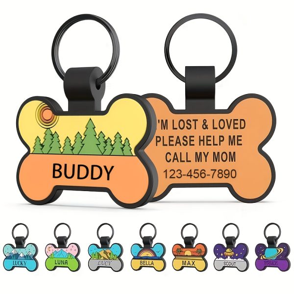 Customized Silent Bone-Shaped Dog Tag with Silicone Material for Pet Identity, Engraved Personalized Pet Tag for Dogs and Cats