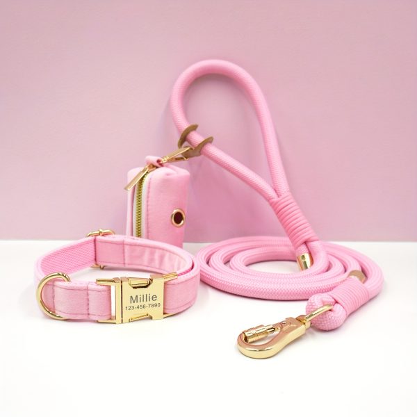 product-fancy-282df886-b826-4a5e-9a5d-80187fe29109 Customizable Soft and Comfortable Velvet Pet Dog Collar with High-Tensile Zinc Alloy Hook Buckle, Hand-Woven Round Rope Waste Bag Set. Free Laser Engraving of Pet Dog's Name and Owner's Phone Number. Dog Birthday Gift, Wedding Gift, Christmas Gift