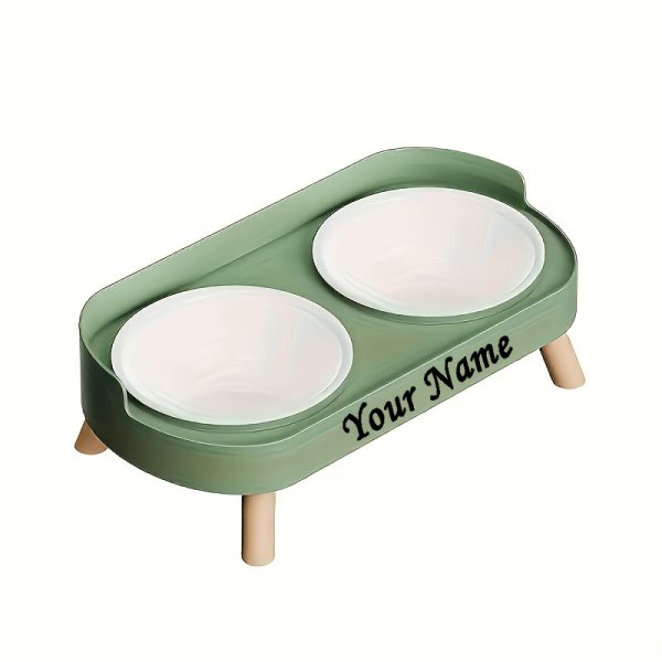 Customizable Name Or Text, Double Bowl Pet Food And Water Dispenser with Splash Guard And Stand - Ergonomic Design Suitable for Cats And Small Dogs, Easy to Clean Detachable Bowls