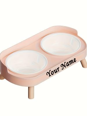 Customizable Name Or Text, Double Bowl Pet Food And Water Dispenser with Splash Guard And Stand - Ergonomic Design Suitable for Cats And Small Dogs, Easy to Clean Detachable Bowls