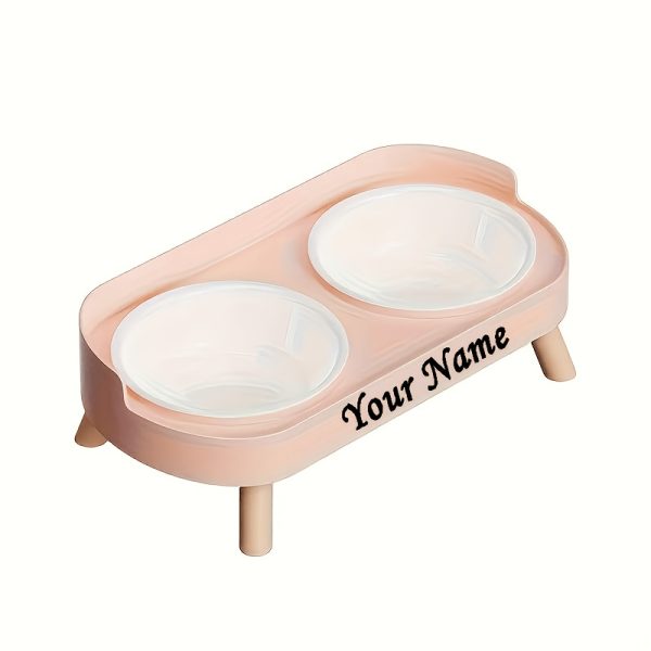 Customizable Name Or Text, Double Bowl Pet Food And Water Dispenser with Splash Guard And Stand - Ergonomic Design Suitable for Cats And Small Dogs, Easy to Clean Detachable Bowls