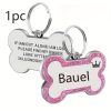 1pc Personalized Glitter Dog Tag - Custom Engraved Bone ID Tag with Name and Text, Pink Sparkle Surface, Paw Print Design, Perfect for Dog Collars & Leashes