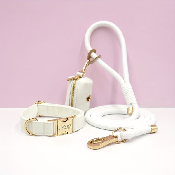 product-fancy-34f09ba0-5ed4-4cf3-88c8-9fa05a3bfdf2 Customizable Soft and Comfortable Velvet Pet Dog Collar with High-Tensile Zinc Alloy Hook Buckle, Hand-Woven Round Rope Waste Bag Set. Free Laser Engraving of Pet Dog's Name and Owner's Phone Number. Dog Birthday Gift, Wedding Gift, Christmas Gift