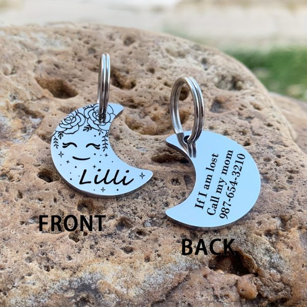 [Custom Edition] ENGRAVNOVE Exclusive Custom Double-Sided Deep-Engraved Small Dog Accessory Pet Tag, Dog Name Tag, Cat Name Tag, with the Design Theme "A Small Boat on the Lake Drifting with the Wind, Ripples Hidden in Autumn". Stainless Steel Cat